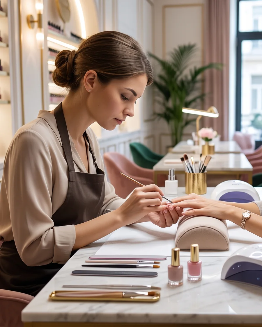 Nail technician working in the studio